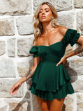 Taooba- Sexy Green Off Shoulder Tie Waist Top and Short Set