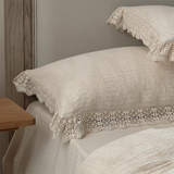 Taooba Rustic Linen Cotton Bedding Set with Lace