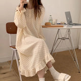 Taooba Women Sweet Lace Cotton Long Sleeve Nightgowns Female Spring Autumn Loose Korean Style Home Girls Cute Top Pants Loungewear