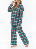 Taooba Women Pajamas Lounge Set Fruit Plaid Checkerboard Print Long Sleeve Shirts Tops and Pants 2 Piece Loungewear Outfits