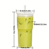 1pc 650ml Glass Cups with Lids and Straws Tumbler Lids Glass Cups Iced Coffee Cup Portable Drinking Mugs Summer Drinkware Gifts