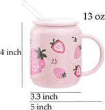 1pc 400ml Cute Fruits Mugs Creative Can Cartoon Ceramic Mug With Straw Lid Milk Tea Mug Office Home Travel Coffee Water Cup