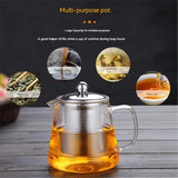 Taooba-1pc Glass Teapot With Stainless Steel Infuser Heat Resistant Glass Tea Pot Summer Winter Drinkware Teapot for Afternoon tea