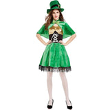 Taooba-Women's Irish Fairy Dress Costume, Sleeveless Lace Tassel Hem A-Line Dress with Shawl and Hat Leprechaun Outfits