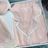 Taooba Christmas Outfit Spring Autumn New Ice Silk Soft Pajama Sets for Women Lace Lapel Cardigan Outfits for Women 2 Piece Set Sweet Pink Women Pajama