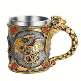 Taooba-1pc 14oz Vintage Stainless Steel Medieval Steampunk Dragon Coffee Mug Dragon Gear Steel Bone Golden Dragon Beer Tank Bar Decor