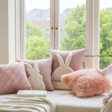 Taooba-Pink Rabbit Embroidered Throw Pillowcase Soft Sofa Furry Velvet Thick Cushion Living Room  Pillowcase Cushion for Sofa Bed Decor