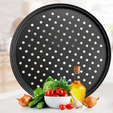 Taooba-Carbon Steel Perforated Pizza Pan Non Stick Ro UndOven Tray With Holes Cooking Plate Dishes Holder Baking Tool