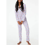 Taooba-Monkey Pajama Set y2k Loungewear Women Cute Pattern Lapel Collar Button Down Long Sleeve Shirt Top and Trousers 2000s Sleepwear