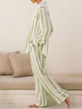 Taooba-Women Striped 2 Piece Pajamas Set Y2K Long Sleeve Baggy Shirt Wide Leg Pants Lounge Sleepwear Pj Matching Sets