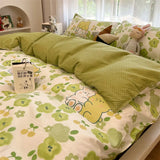 Ins Style Duvet Cover Flat Sheet Pillowcases Floral Boys Girls Bed Linen Twin Single Double Queen Size Kids Home Bedding Kit