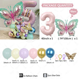 Taooba Color Palette 60pcs Larger Butterfly with 40nch Pink Number Foil Balloon Set Macaron Pink Purple Balloons for Girls Birthday Baby shower Party