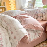 Rural Style Bedding Set Fresh Floral Four Piece Set  Girl Heart  Double-layer Gauze 2024 New Meeting Duvet Cover