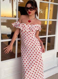 Taooba-2024 Polka Dot Ruffles Bandage Maxi Dress Women Off Shoulder Slim Elegant Party Dress Summer Beach Holiday Sundresses