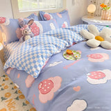 Taooba Kawaii Bedding Set Kids Adult Flat Sheet Duvet Cover Pillowcase Single Double Full Size Bed Linen Floral Cherry Home Textile