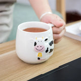 Taooba-Creative relief Cow Ceramic Mug Cute Animals Coffee Cups Teacup Juice Milk Tea Bottle 3D Animal Mug Breakfast Cups Kids gift