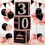 Pink Black Birthday Balloon Boxes For Party Decoration 16 21 30 40 Years Birthday Balloon Blocks Decor Girl Baby Shower Decor