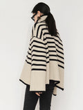 Taooba-Women's Striped Print Sweaters Long Sleeve Turtleneck Side Split Pullovers Casual Knit Tops