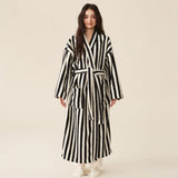 Taooba Christmas Gift Thickened Flannel Robe Pants Pajamas Set Autumn Winter New Couple Coral Velvet Women Men Bathrobe Striped Lengthed Home Clothes