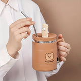 Taooba-1pc 500ml Cute Bear Mug Double Walled Insulated Stainless Steel Travel Coffee Mug With Straw And Lid Best Office Iced Coffee Mug