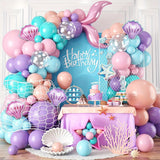 Taooba Color Palette 127pcs Mermaid Balloon Arch Set, Pink Purple Orange Blue Dot Balloon Ocean Theme Mermaid Princess Birthday Party Decoration