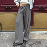 Taooba Ladies Casual Striped Wide Leg Pants Vintage Fashion Streetwear Women Lounge Loose Fit Trousers Y2k Aesthetic High Waist Pants