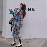 Taooba Checkered Suit Jacket for Women's Autumn/Winter 2024 Hong Kong Style Retro Small Fragrant Half Skirt Two-piece Set Trendy Trendy