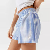 Taooba-Women Comfy Lounge Shorts Stripes Plaid Elastic Waist Bottom Summer Casual Streetwear Fashion Loose Wide Leg Boyshorts Pants