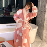 Taooba Long Coral Fleece Bathrobe Women Winter Kimono Warm Flannel Bath Robe Cozy Night Sleepwear Dressing Gown Plus Size 3Xl