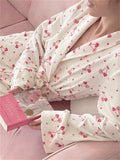 Taooba Robe Women Cotton Floral Long Sleeve Nightwear Shower Bathrobe Kimono Cute Sweet Cherry Print Sleepwear Pajamas Gowns Robes