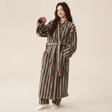 Taooba Christmas Gift Thickened Flannel Robe Pants Pajamas Set Autumn Winter New Couple Coral Velvet Women Men Bathrobe Striped Lengthed Home Clothes