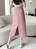 Taooba High Waist Long Skirts Women New Arrival 2024 Fashion Korean Style Solid Color All-match Office Lady Elegant A-line Skirt