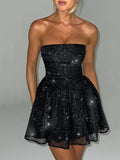 Taooba Glitter Glam Mesh Mini Bow Dress