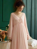 Taooba Vintage Modal Gauze Women Nightgowns Deliacate Embroidery  Princess Sleepwear Loose Royal Nightwear Spring Autumn Home Dress