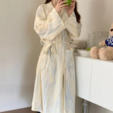 Taooba-Female Cotton Kimono Robe V-Neck Nightgown Sleepwear Loose Intimate Lingerie Autumn New Sleepwear Bathrobe Gown Casual Homewear