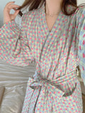 Taooba Women Robe V-Neck Sleepwear Heart Print Bathrobe Kimono Robes with Belt Korean Night Dress Bridesmaid Dressing One Piece Pajamas