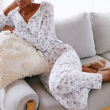 Taooba Kawaii Print Long Sleeve T-shirt Tops Tees + Pants Women Casual Comfy Lounge Sleepwear Vintage 2 Piece Set Matching Outfits