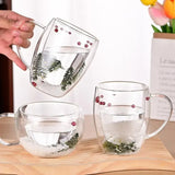 1pc 350ml Dried Flower Double Wall Clear Glass Coffee Mugs Double Insulated Glass Cup For Hot Cold Beverages Latte Espresso Cup