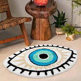 Taooba Christmas Gift White Evil Eye Rug Bath Mat Non-Slip Kitchen Mat Absorbent Tufted Kids Bathroom Washable Eye Shaped Shaggy Floor Carpet for Pets