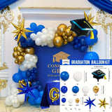 Taooba Color Palette 127pcs Royal Blue Gold Graduation Balloon Wreath Arch Set with Graduation Hat 2024 Graduation Ball Birthday Party Decoration