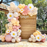 Taooba Color Palette 132Pcs White Daisy Sunflower Themed Balloon Arch Kit Black Pink Yellow Latex Bal for Wedding Birthday Baby Shower Party Decors