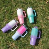 1pc 40oz Thermos Bottle Vaccuum Bottle Stainless Steel Cup Thermal Water Bottle with Handle Rainbow Thermal Mug Car Leakproof