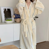 Taooba-Female Cotton Kimono Robe V-Neck Nightgown Sleepwear Loose Intimate Lingerie Autumn New Sleepwear Bathrobe Gown Casual Homewear