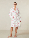 Taooba Women Fruit Robe Bow Floral Cherry Print Open Front Long Plush Bathrobe Fluffy Fleece Fuzzy Shawl Collar Spa Robes with Belt