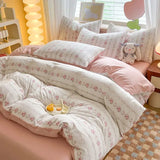 Rural Style Bedding Set Fresh Floral Four Piece Set  Girl Heart  Double-layer Gauze 2024 New Meeting Duvet Cover