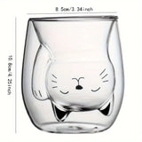 Taooba-1pc 200ml Double Wall Glass Cup Transparent Cute Cat Tea Coffee Cup Espresso Coffee Mug Latte Macchiato Cup Gift For Birthday