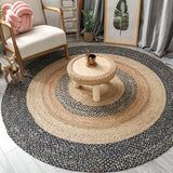 Livingroom Carpet Wear Resistant Durable Natural Jute Denim Traditional Hand Knitting Bedroom Rugs Soft Comfortable Round Mat