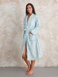 Taooba Warm Flannel Robe Winter Home Sleepwear Women Print Long Sleeve Bathrobe Kimono Robe with Belt Loungewear Pajamas Female