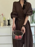 Taooba Christmas Outfit Women Robe Ruffles Sleepwear V-Neck Bathrobe Kimono Robes with Belt Korean Night Dress Bridesmaid Dressing One Piece Pajamas