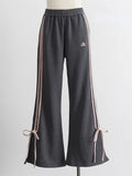 Taooba- Korean Fashion Bow Sweatpants Women Y2K Fairycore Cute Gray Jogger Pants Oversized Harajuku Sweet Girly Flare Trousers